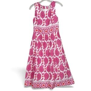 Boden Pink and White  Patterned Dress Women Sz 4 Lined 100% Cotton with Pockets